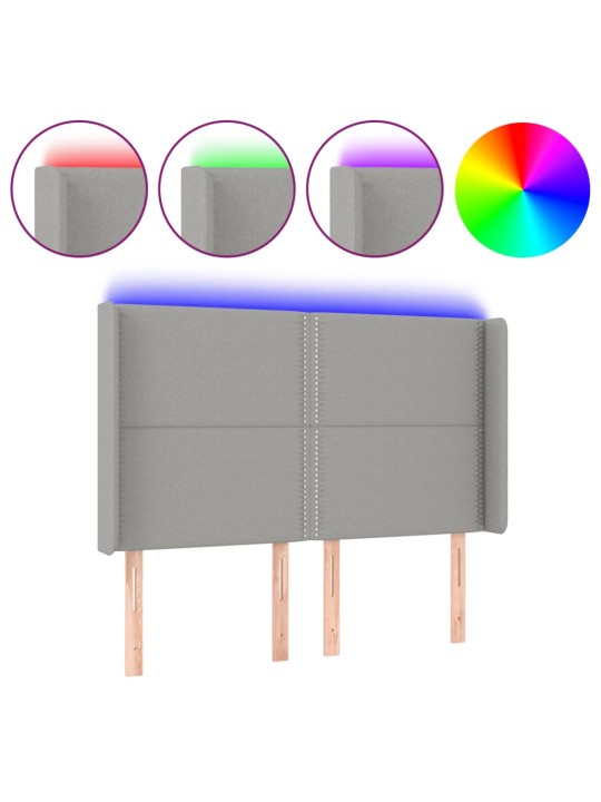 Gultas galvgalis ar led, 147x16x118/128 cm, gaiši pelēks audums