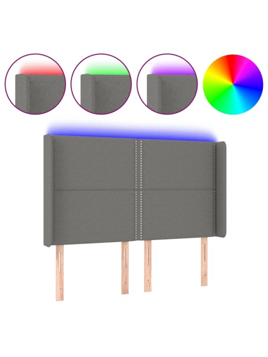 Gultas galvgalis ar LED, 147x16x118/128 cm, tumši pelēks audums