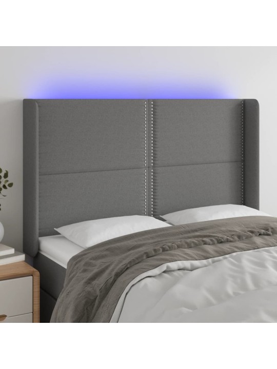 Gultas galvgalis ar LED, 147x16x118/128 cm, tumši pelēks audums