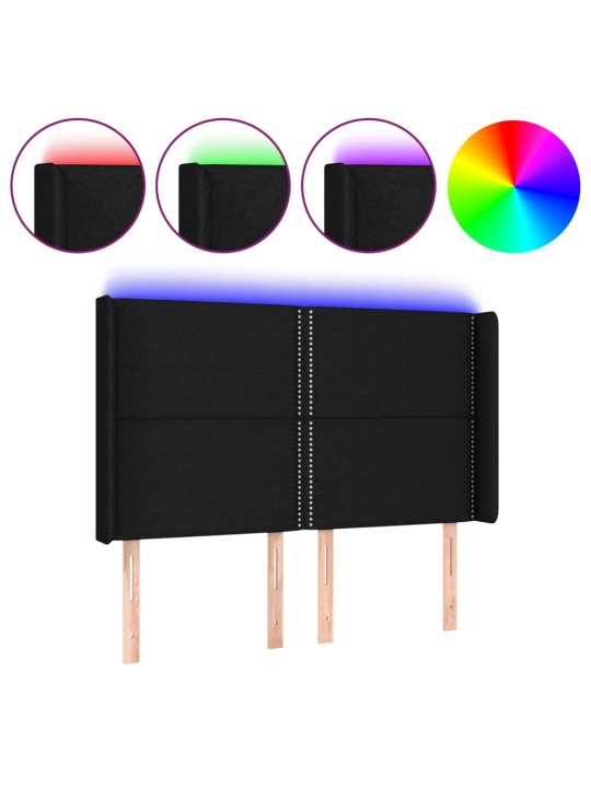 Gultas galvgalis ar LED, 147x16x118/128 cm, melns audums
