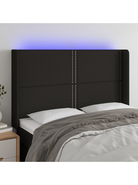 Gultas galvgalis ar LED, 147x16x118/128 cm, melns audums