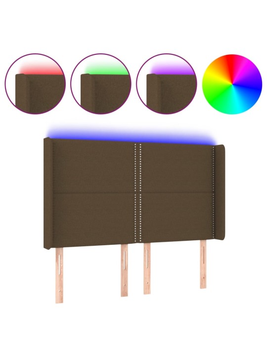 Gultas galvgalis ar LED, 147x16x118/128 cm, tumši brūns audums