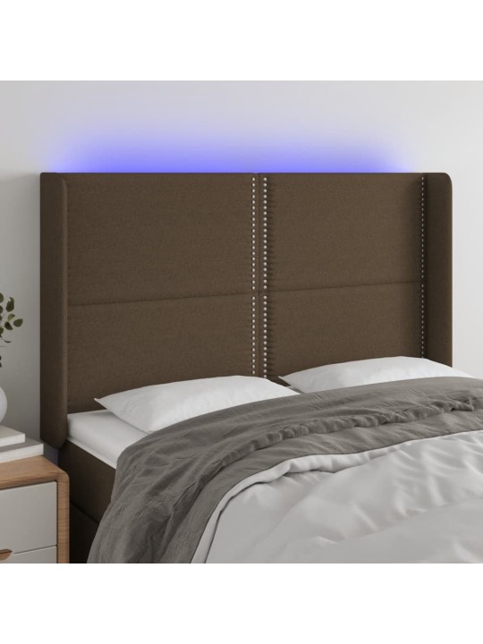 Gultas galvgalis ar LED, 147x16x118/128 cm, tumši brūns audums