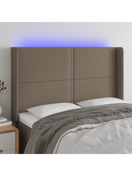 Gultas galvgalis ar led, 147x16x118/128 cm, pelēkbrūns audums