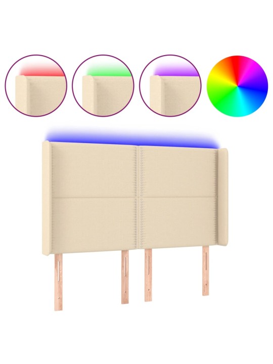 Gultas galvgalis ar led, 147x16x118/128 cm, krēmkrāsas audums