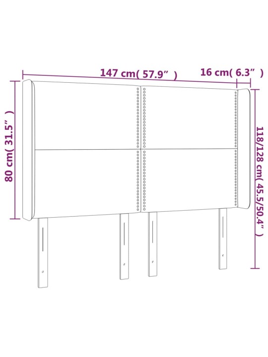 Gultas galvgalis ar led, 147x16x118/128 cm, krēmkrāsas audums