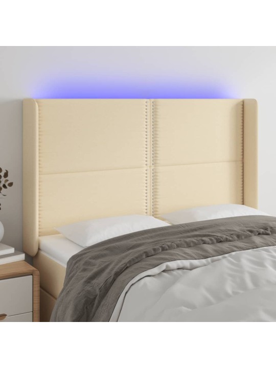 Gultas galvgalis ar led, 147x16x118/128 cm, krēmkrāsas audums