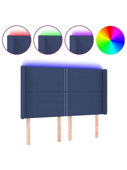 Gultas galvgalis ar led, 147x16x118/128 cm, zils audums