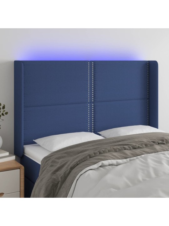 Gultas galvgalis ar led, 147x16x118/128 cm, zils audums