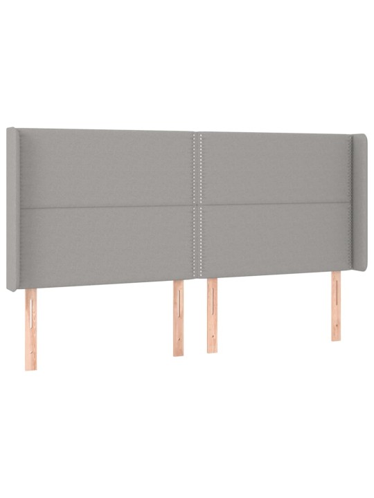 Gultas galvgalis ar LED, 163x16x118/128 cm, gaiši pelēks audums