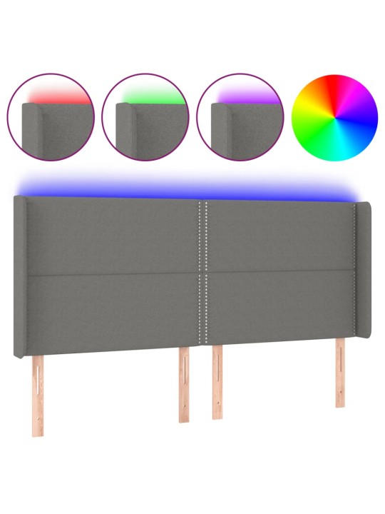 Gultas galvgalis ar LED, 163x16x118/128 cm, tumši pelēks audums