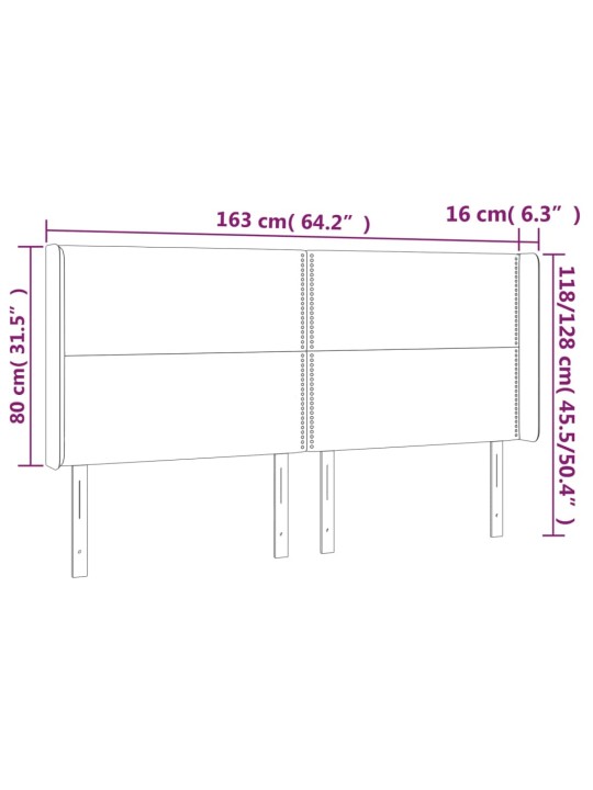 Gultas galvgalis ar LED, 163x16x118/128 cm, tumši pelēks audums