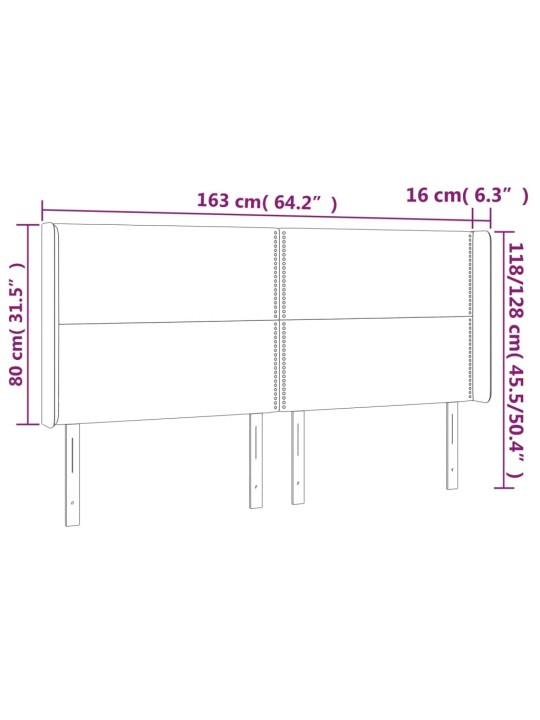 Gultas galvgalis ar LED, 163x16x118/128 cm, melns audums