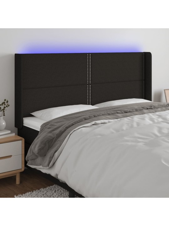 Gultas galvgalis ar LED, 163x16x118/128 cm, melns audums