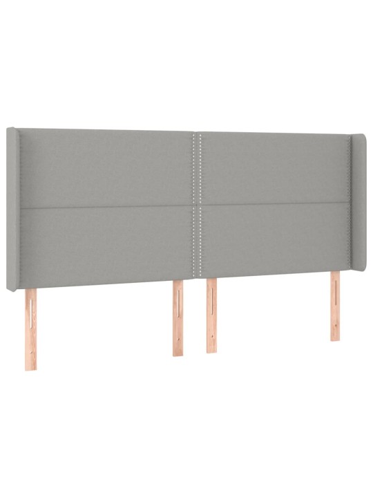 Gultas galvgalis ar LED, 183x16x118/128 cm, gaiši pelēks audums