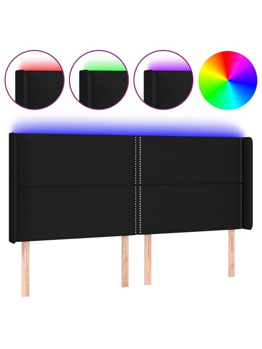 Gultas galvgalis ar led, 183x16x118/128 cm, melns audums