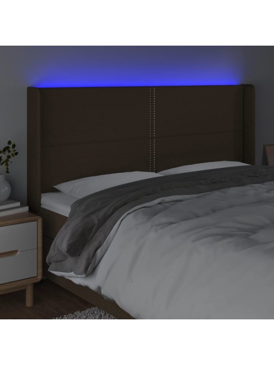 Gultas galvgalis ar led, 183x16x118/128 cm, tumši brūns audums