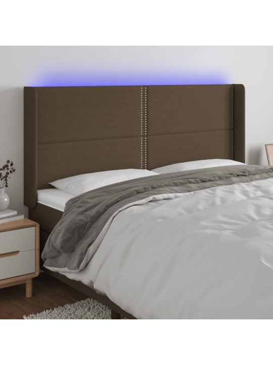Gultas galvgalis ar led, 183x16x118/128 cm, tumši brūns audums