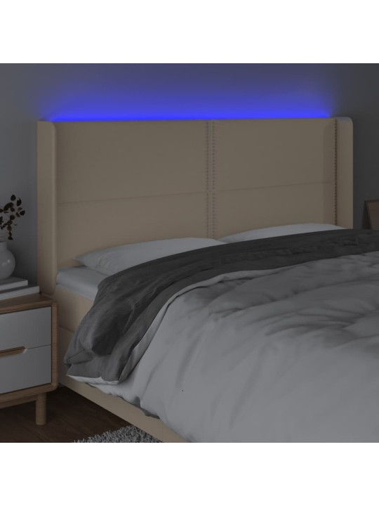 Gultas galvgalis ar led, 183x16x118/128 cm, krēmkrāsas audums
