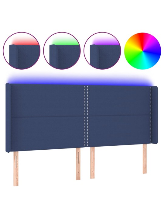 Gultas galvgalis ar led, 183x16x118/128 cm, zils audums