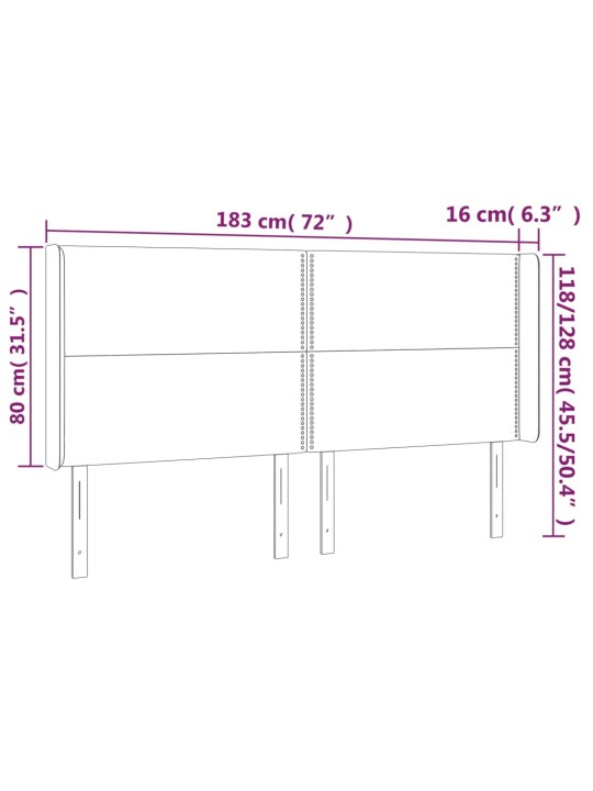 Gultas galvgalis ar led, 183x16x118/128 cm, zils audums