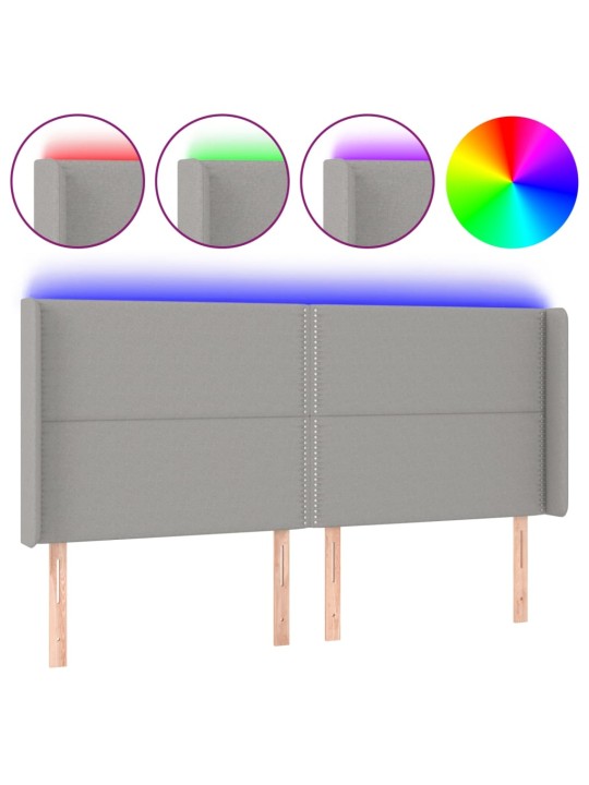 Gultas galvgalis ar led, 203x16x118/128 cm, gaiši pelēks audums