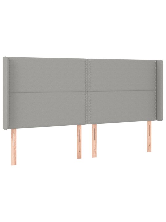 Gultas galvgalis ar led, 203x16x118/128 cm, gaiši pelēks audums