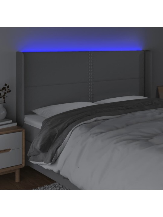 Gultas galvgalis ar led, 203x16x118/128 cm, gaiši pelēks audums