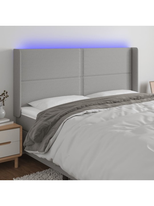 Gultas galvgalis ar led, 203x16x118/128 cm, gaiši pelēks audums