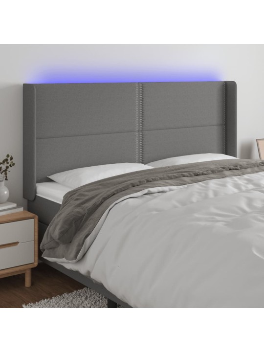 Gultas galvgalis ar led, 203x16x118/128 cm, tumši pelēks audums