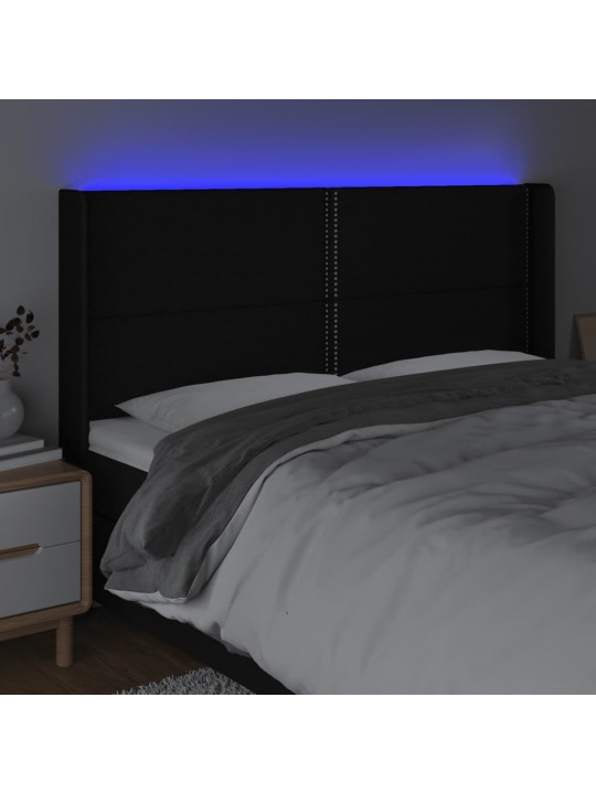 Gultas galvgalis ar led, 203x16x118/128 cm, melns audums