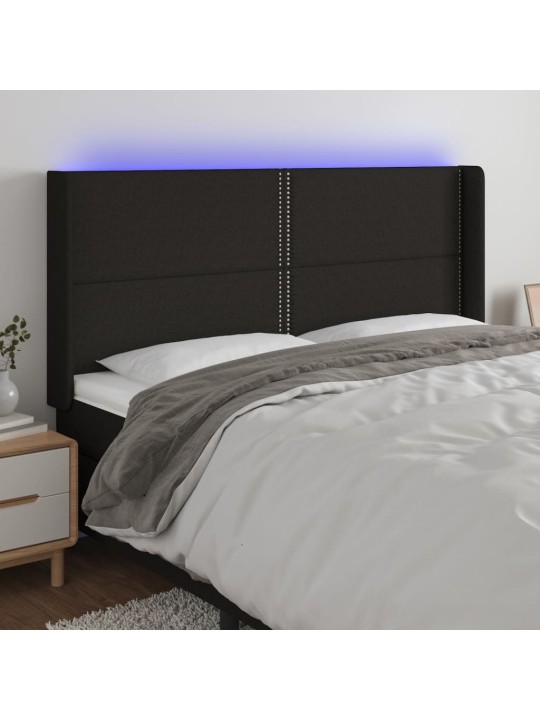 Gultas galvgalis ar led, 203x16x118/128 cm, melns audums