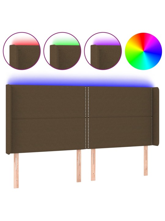 Gultas galvgalis ar led, 203x16x118/128 cm, tumši brūns audums