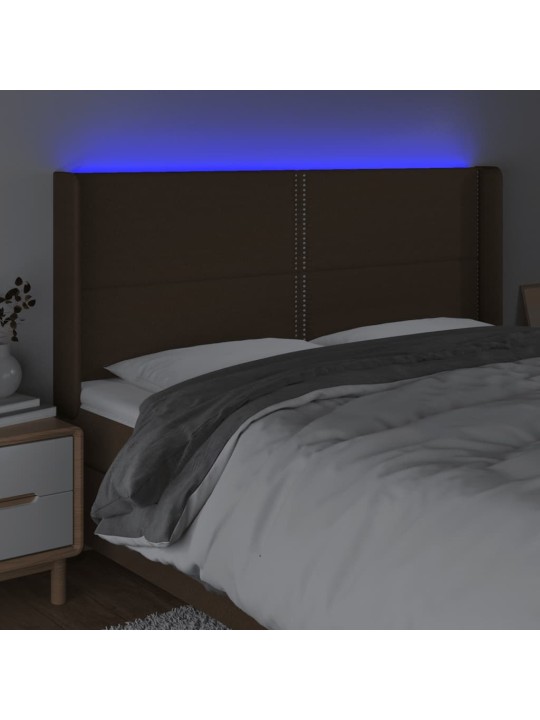 Gultas galvgalis ar led, 203x16x118/128 cm, tumši brūns audums