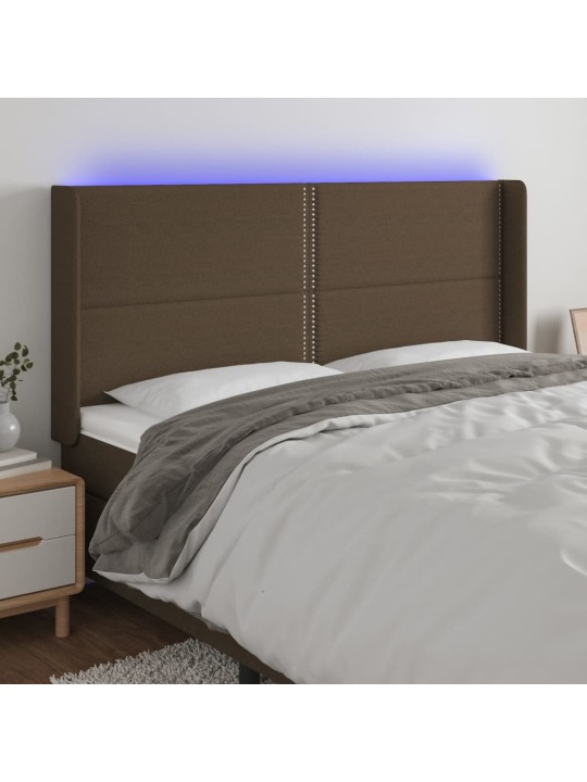 Gultas galvgalis ar led, 203x16x118/128 cm, tumši brūns audums