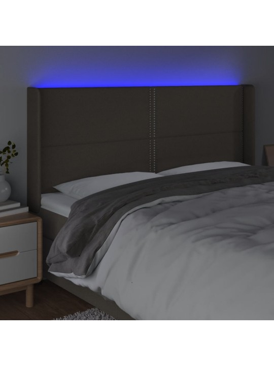 Gultas galvgalis ar led, 203x16x118/128 cm, pelēkbrūns audums