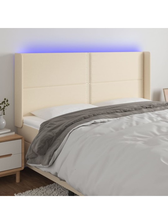 Gultas galvgalis ar led, 203x16x118/128 cm, krēmkrāsas audums