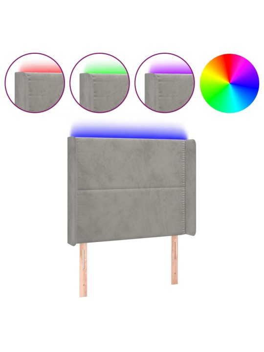 Gultas galvgalis ar led, 83x16x118/128 cm, gaiši pelēks samts