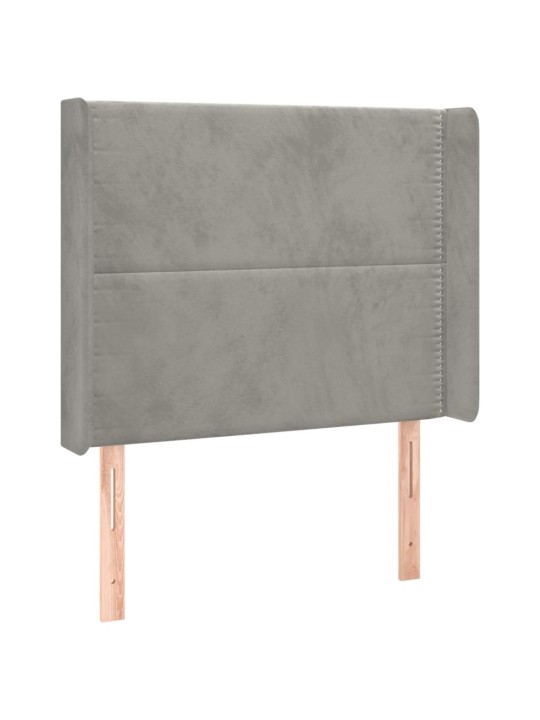 Gultas galvgalis ar led, 83x16x118/128 cm, gaiši pelēks samts