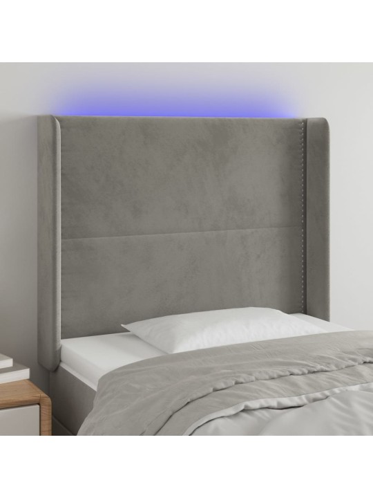 Gultas galvgalis ar led, 83x16x118/128 cm, gaiši pelēks samts