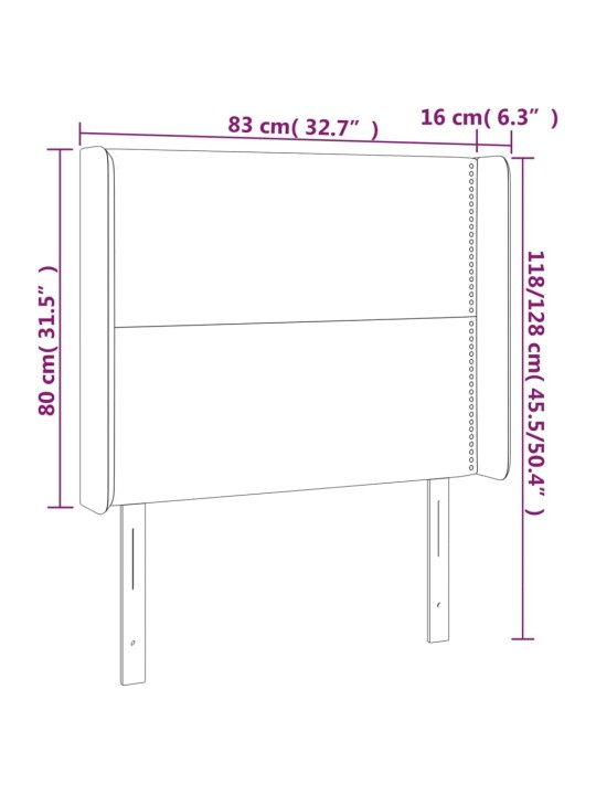 Gultas galvgalis ar led, 83x16x118/128 cm, tumši pelēks samts