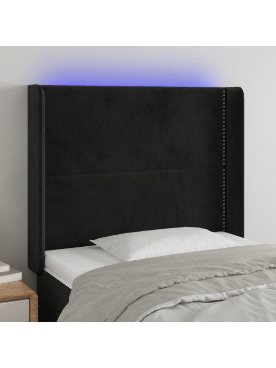Gultas galvgalis ar LED, 83x16x118/128 cm, melns samts