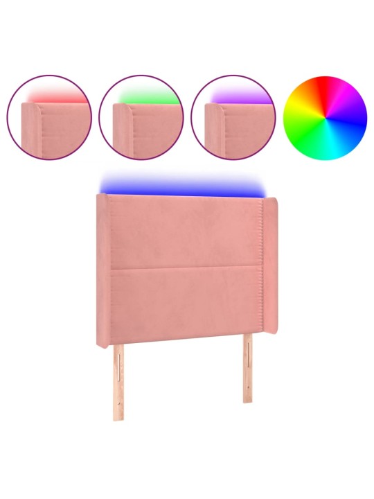 Gultas galvgalis ar led, 83x16x118/128 cm, rozā samts