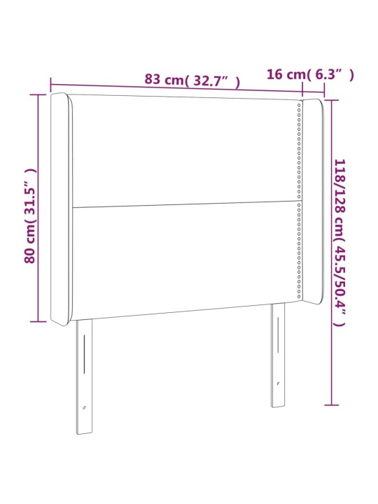 Gultas galvgalis ar led, 83x16x118/128 cm, rozā samts