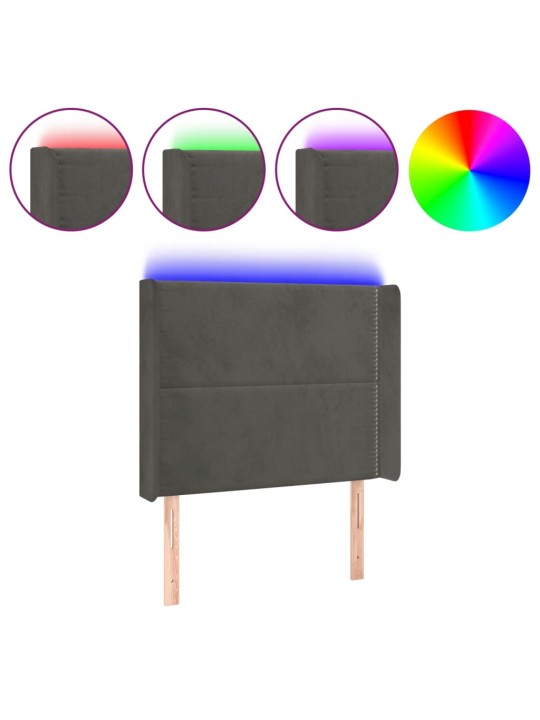 Gultas galvgalis ar led, 93x16x118/128 cm, tumši pelēks samts
