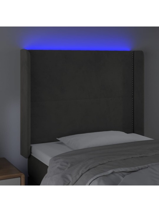 Gultas galvgalis ar led, 93x16x118/128 cm, tumši pelēks samts