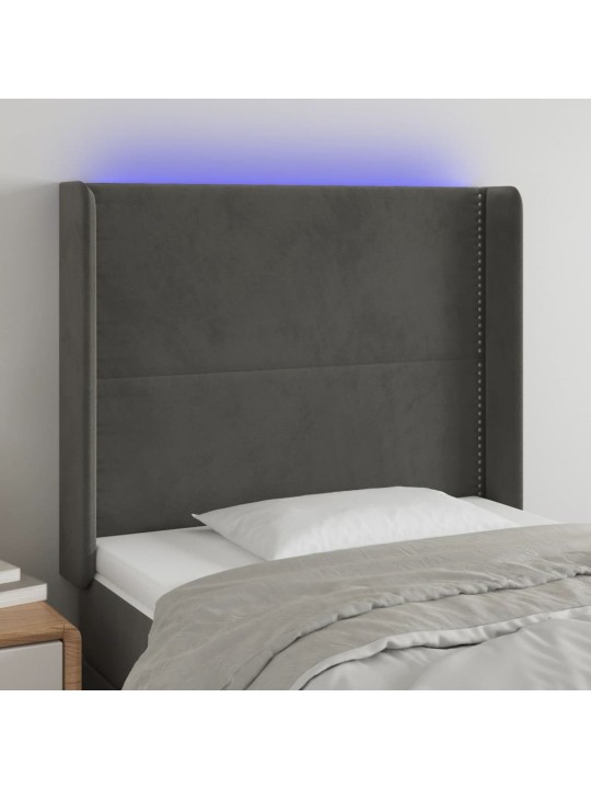 Gultas galvgalis ar led, 93x16x118/128 cm, tumši pelēks samts