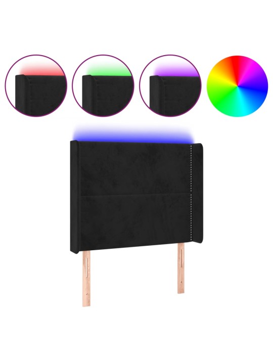 Gultas galvgalis ar led, 93x16x118/128 cm, melns samts