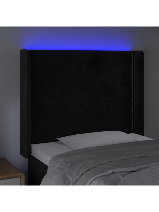 Gultas galvgalis ar led, 93x16x118/128 cm, melns samts