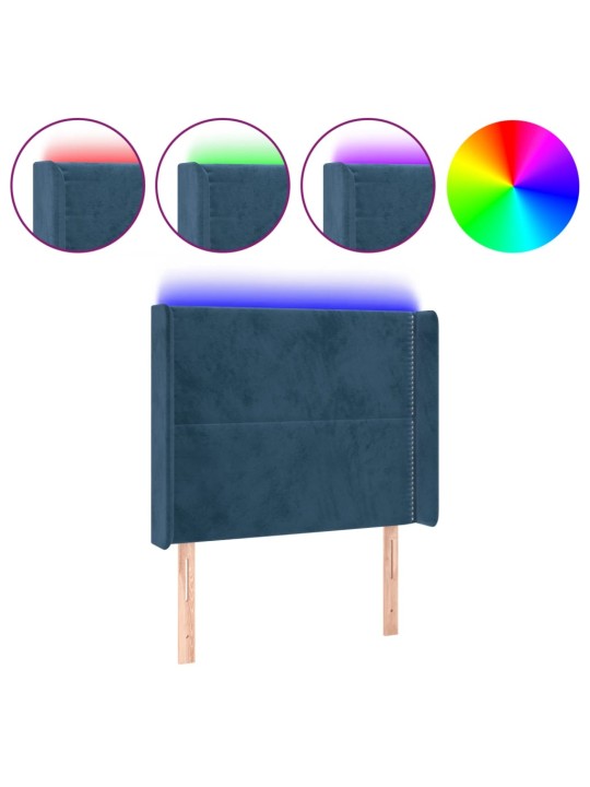 Gultas galvgalis ar led, 93x16x118/128 cm, tumši zils samts